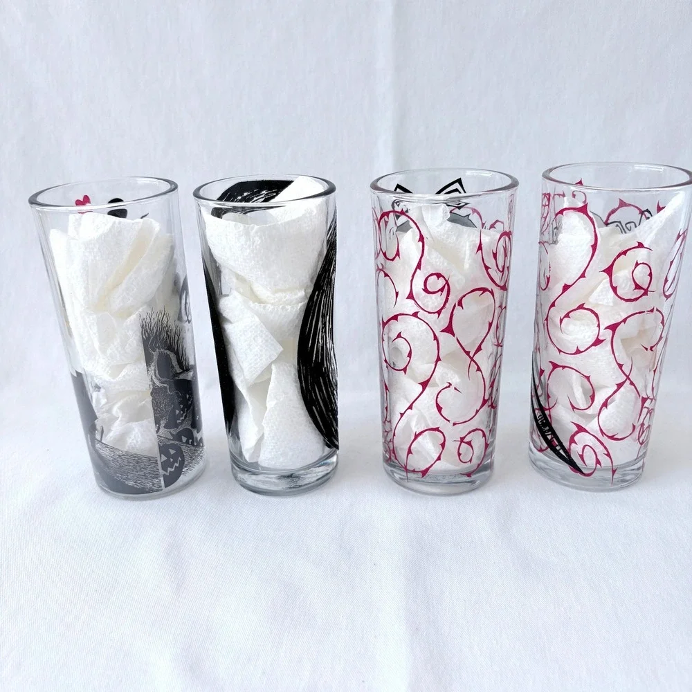 Disney‎ Nightmare Before Christmas Glass Set 4pc Clear Black Red 10 Oz